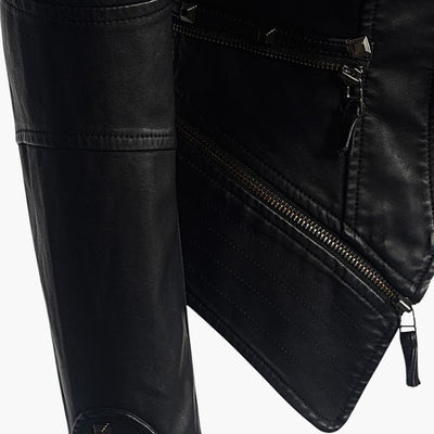 Damen Bikerjacke Schwarz mit Nieten