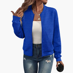 Damen Bomberjacke mit Reißverschluss und geripptem Saum in Blau