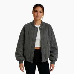 Damen Gesteppte Oversized Bomberjacke in Grau