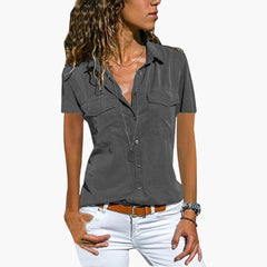 Damen Hemd Mit Knopfleiste Kurzarm Sommerbluse in Grau