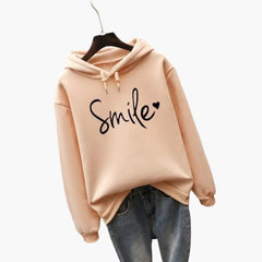 Damen Hoodie mit Kapuze und Frontprint in Beige