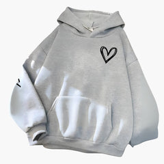 Damen Hoodie mit Kordelzugkapuze und Herz-Print in Grau
