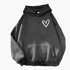 Damen Hoodie mit Kordelzugkapuze und Herz-Print in Dunkelgrau