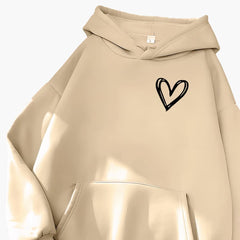 Damen Hoodie mit Kordelzugkapuze und Herz-Print in Khaki