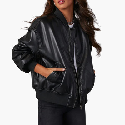 Damen Oversize Bomberjacke mit Reißverschluss und Rippdetails