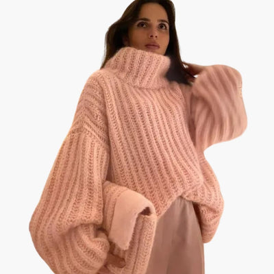 Damen Oversize Strickpullover mit Rollkragen