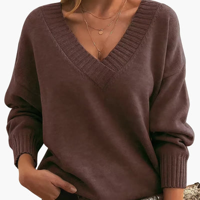 Damen Pullover mit V-Ausschnitt und langen Ärmeln