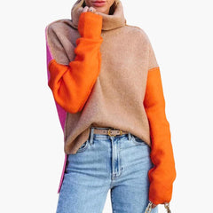 Damen Rollkragenpullover mit lockerem Schnitt in Mehrfarbig