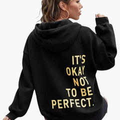 Damen Text Print Hoodie mit Kordelkapuze in Schwarz