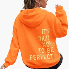 Damen Text Print Hoodie mit Kordelkapuze in Orange