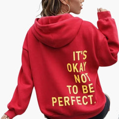 Damen Text Print Hoodie mit Kordelkapuze in Rot