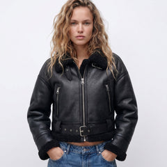 Damen Bomberjacke Doppelseitig Warm Elegant Winterjacke in Schwarz