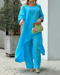 Damen Loungewear-Set mit luftigem Top und High-Waist-Hose – entspannt für den Sommer in Blau