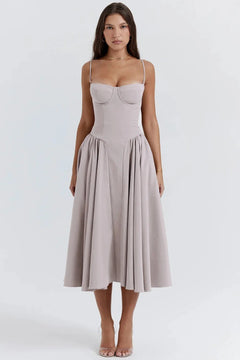 Damen A-Linie Midi Hochzeitsgast Kleid in Grau