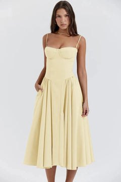 Damen A-Linie Midi Hochzeitsgast Kleid in Gelb