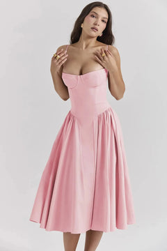 Damen A-Linie Midi Hochzeitsgast Kleid in Rosa