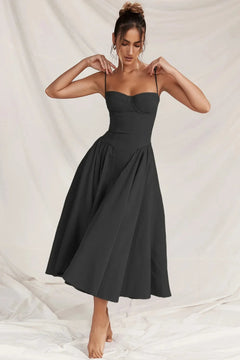 Damen A-Linie Midi Hochzeitsgast Kleid in Schwarz