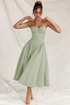 Damen A-Linie Midi Hochzeitsgast Kleid in Minze