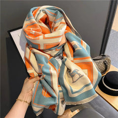 Damen Schal Warm Weich Stilvoll in Blau / Orange