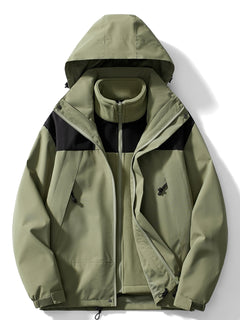 Damen Winterjacke Fleece 3-in-1 mit Kapuze in Grün