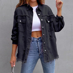 RalphMattew Zerfledderte Jeansjacke in Schwarz