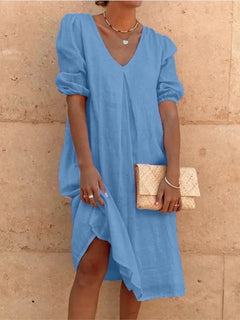 Reya - Elegantes lässiges Damen Midikleid in Blau