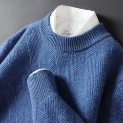 Pullover Herren Rundhals Elegant | Feinstrick Design in Blau