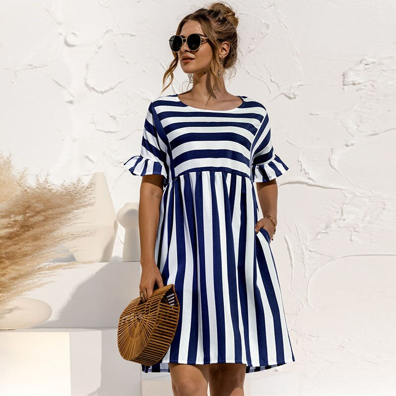 Daria - Sommerkleid Mit Rundhalsausschnitt Und Streifen Für Damen