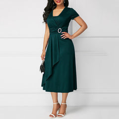 Filomena - Elegantes midikleid in Dunkelgrün