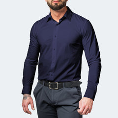 Jonathan | Herren Knitterfreies Stretchhemd in Marineblau