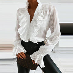 Viola - Chiffon Bluse - Geplisseert in Weiß