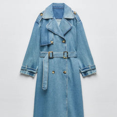 Langer Trenchcoat für Damen mit Gürtel | Blau in Blau