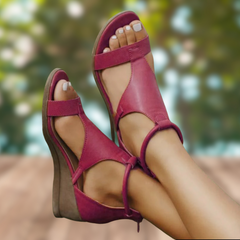 Olaia® | Wunderschöne und super bequeme Vintage-Ledersandalen mit Absatz in Weinrot