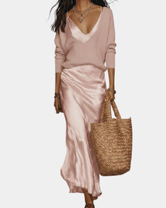 Thalia - Satin-Maxikleid in Rosa
