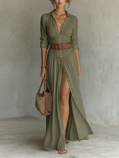 Velina - fließendes, plissiertes Maxikleid in Grün