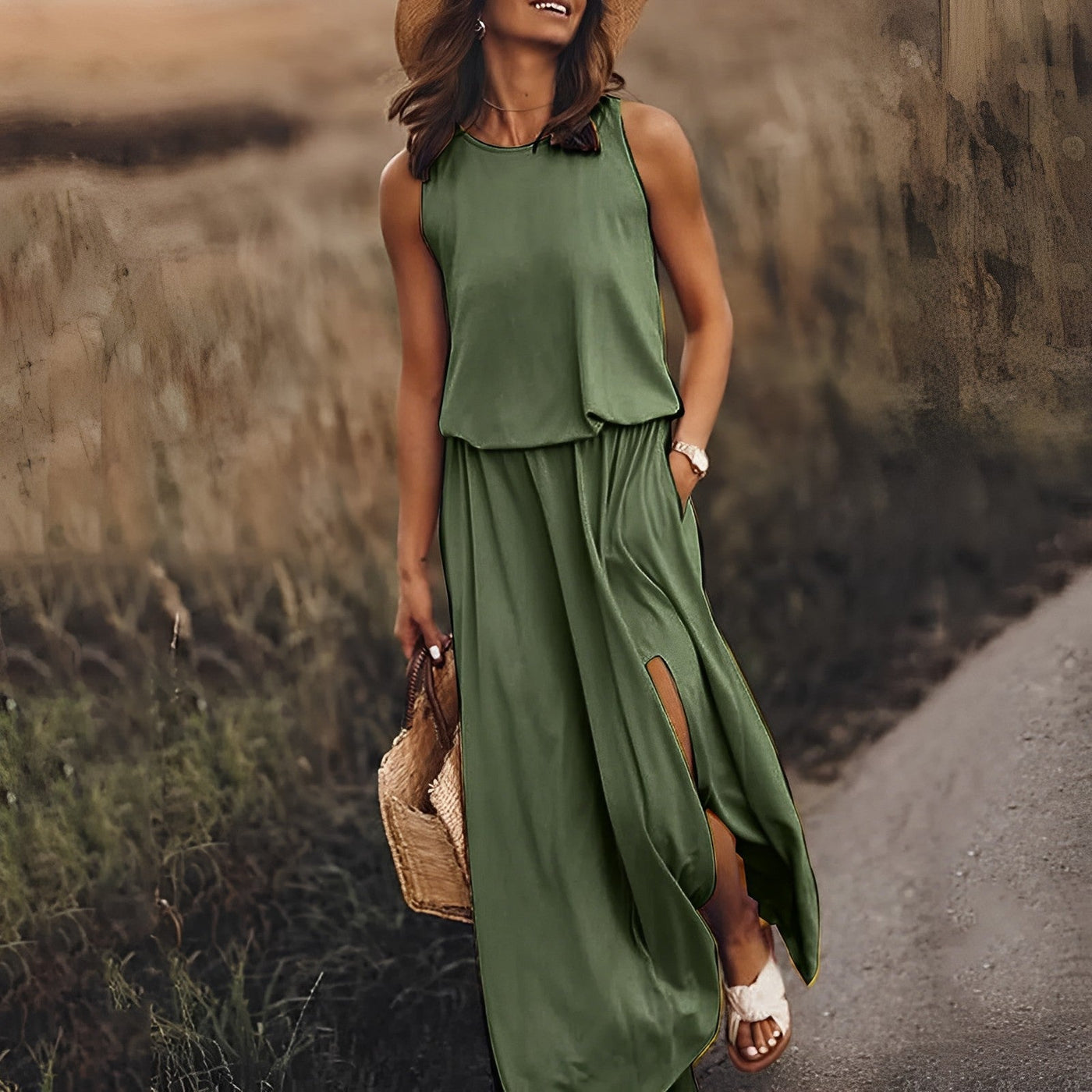 Ärmelloses Kleid mit Schlitz für Damen