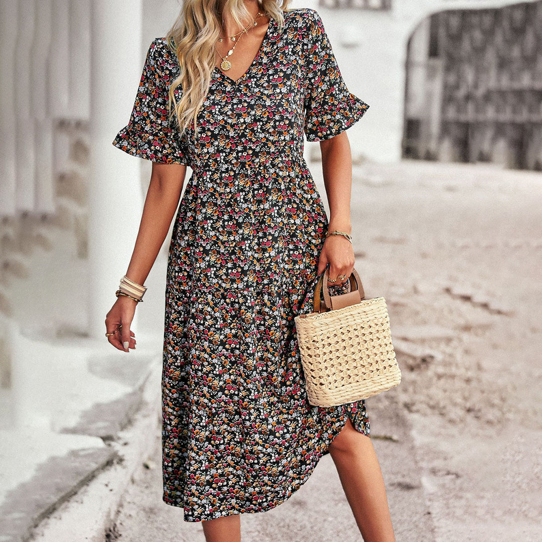 Doris - Schickes Sommerkleid Mit Blumenmuster Für Damen