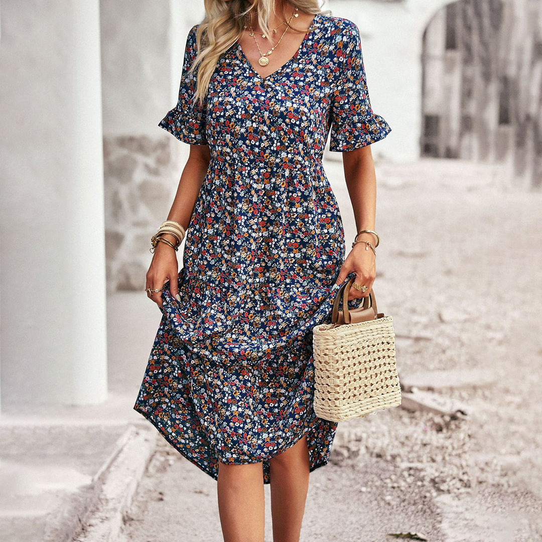 Doris - Schickes Sommerkleid Mit Blumenmuster Für Damen