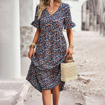 Doris - Schickes Sommerkleid Mit Blumenmuster Für Damen