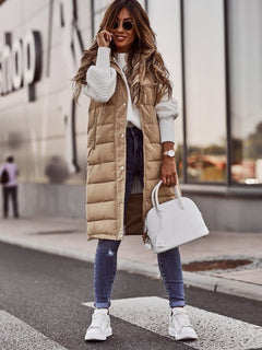 Emilia | Lange Steppweste Kapuze in Beige