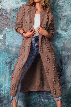 Laura | Lange Strickjacke Trenchstil in Braun