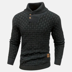 Pullover Herren Strick Mit Knopfkragen | Struktur Design in Schwarz