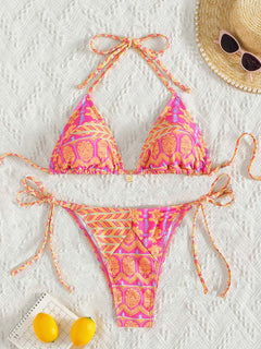 Boho-Print-Bikini-Zweiteiler für Damen in Rosa