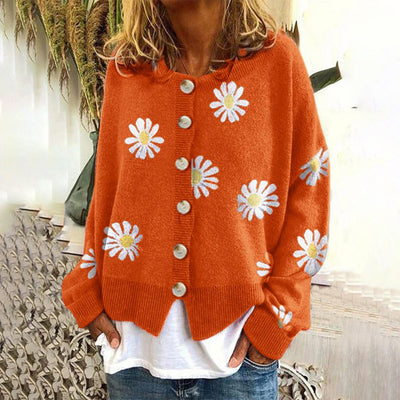 Damen Strickpullover mit Blumenmuster | Langarm