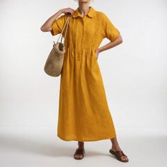 Jorisa - kurzärmeliges Midikleid in Erdfarben