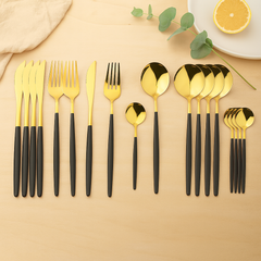 Edric | 24-teiliges Edelstahl-Servierset in Gold-Schwarz
