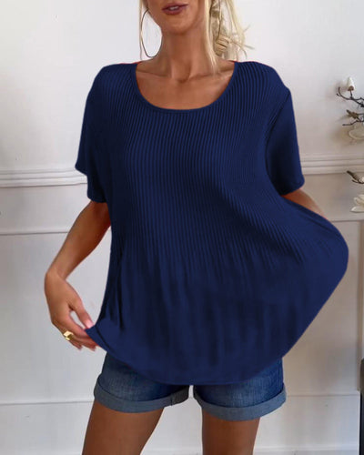 Ally - Einfarbige plissierte bluse mit rundhalsausschnitt