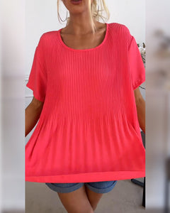 Ally - Einfarbige plissierte bluse mit rundhalsausschnitt in Rot