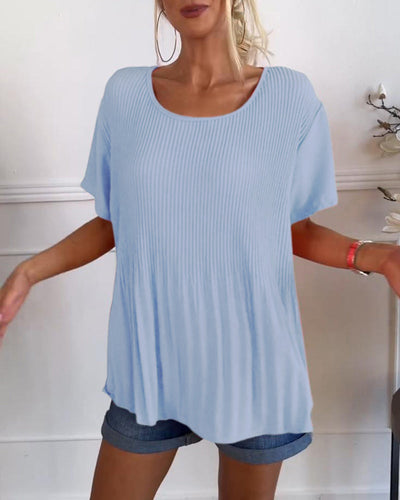 Ally - Einfarbige plissierte bluse mit rundhalsausschnitt