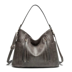 Elegante Damen-Schultertasche, geräumig, aus PU in Grau